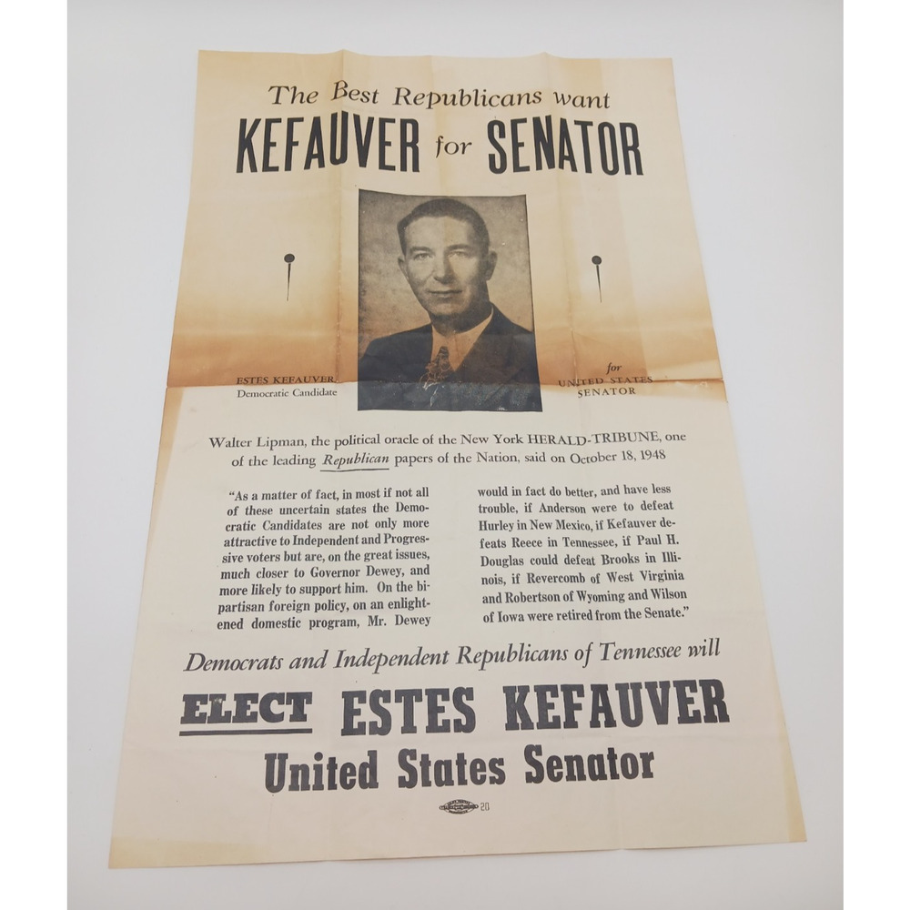 The Best Republicans Want Kefauver For Senator Estes Political Campaign Poster